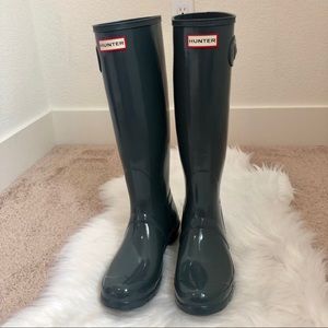 Hunter Grey Gloss Original Rain Boot Size 9